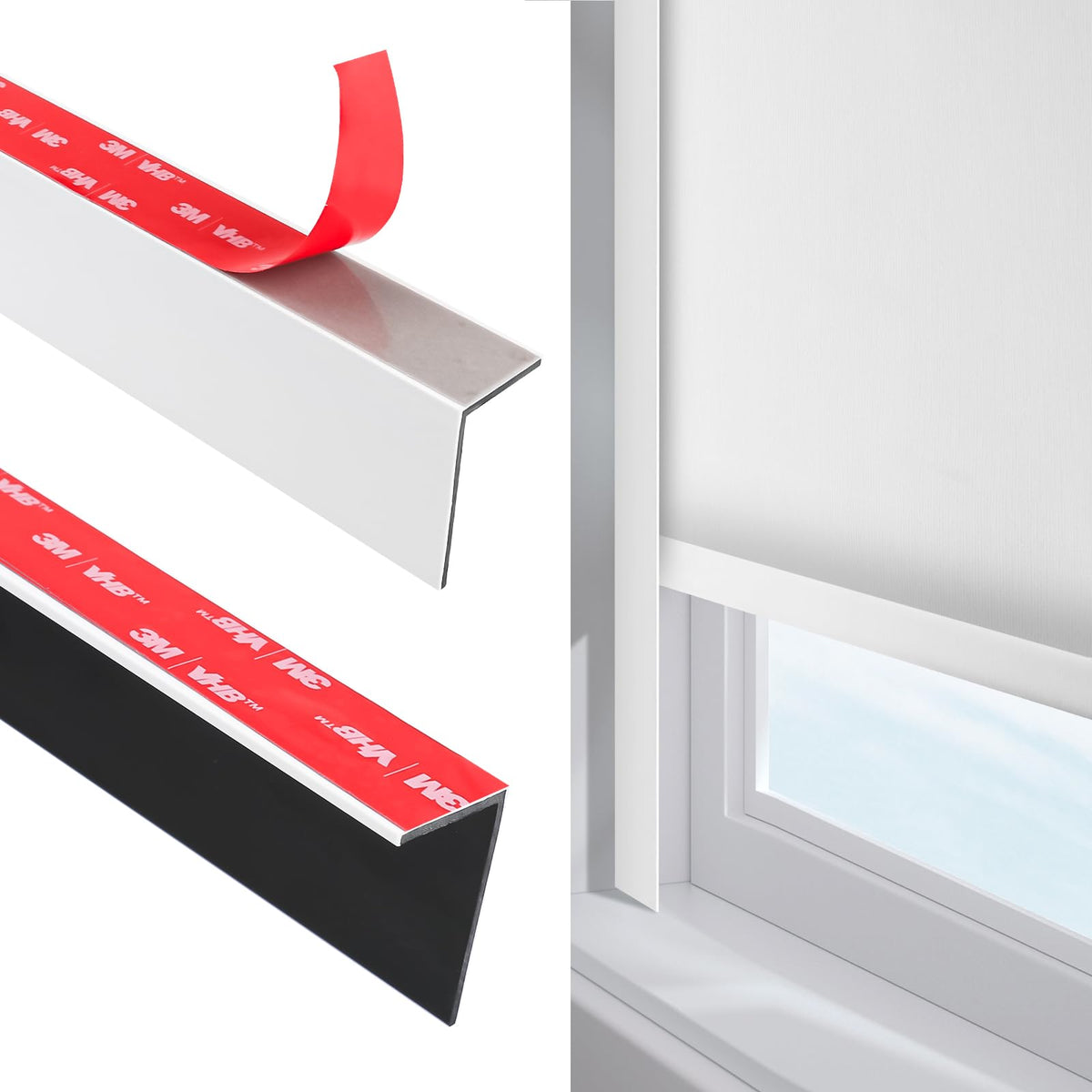 WINSMAR light blocking strip cut-to-size on window edge for darker rooms.