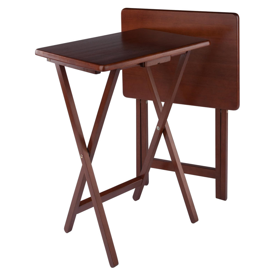 Winsome Alex foldable snack table in walnut finish, compact and stylish for small spaces.