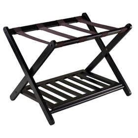 Winsome Reese luggage rack in espresso finish with strong nylon straps for luggage support.