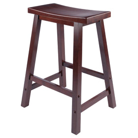 Winsome Satori Saddle Seat 24in Walnut offers ergonomic comfort at kitchen counters.