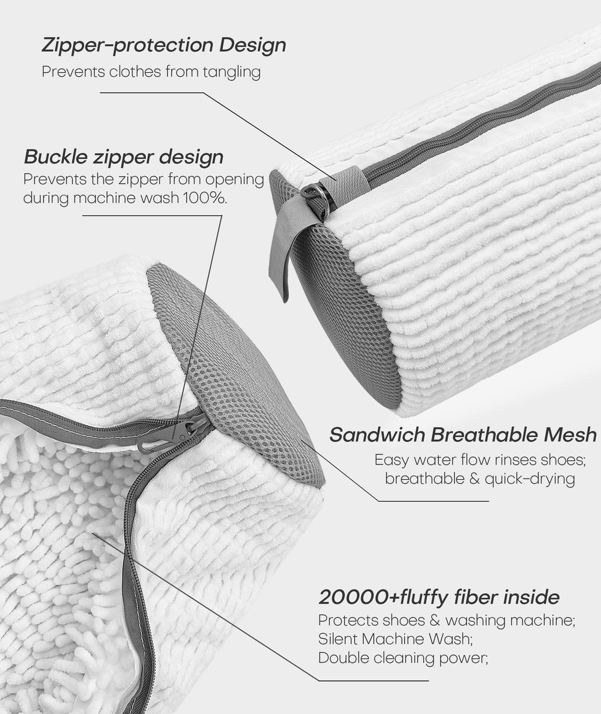 WIOGB 3D mesh design bag prevents tangling and improves cleaning.