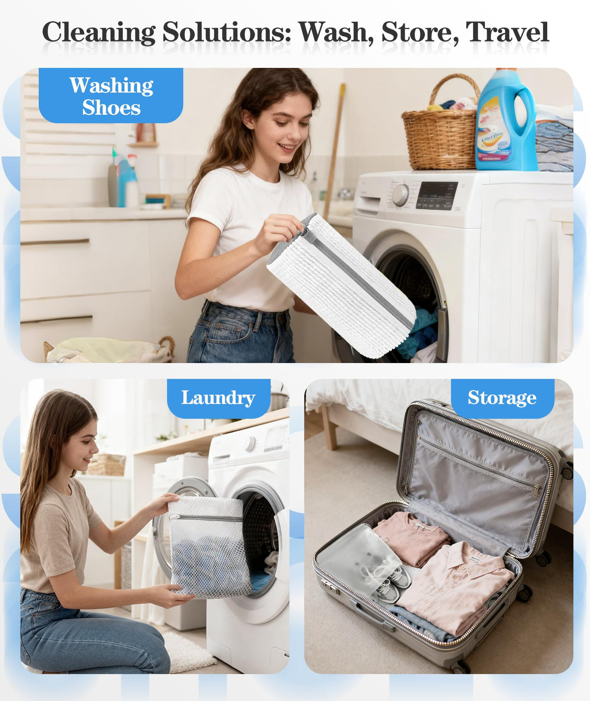 WIOGB travel laundry bag set helps organize items on trips.