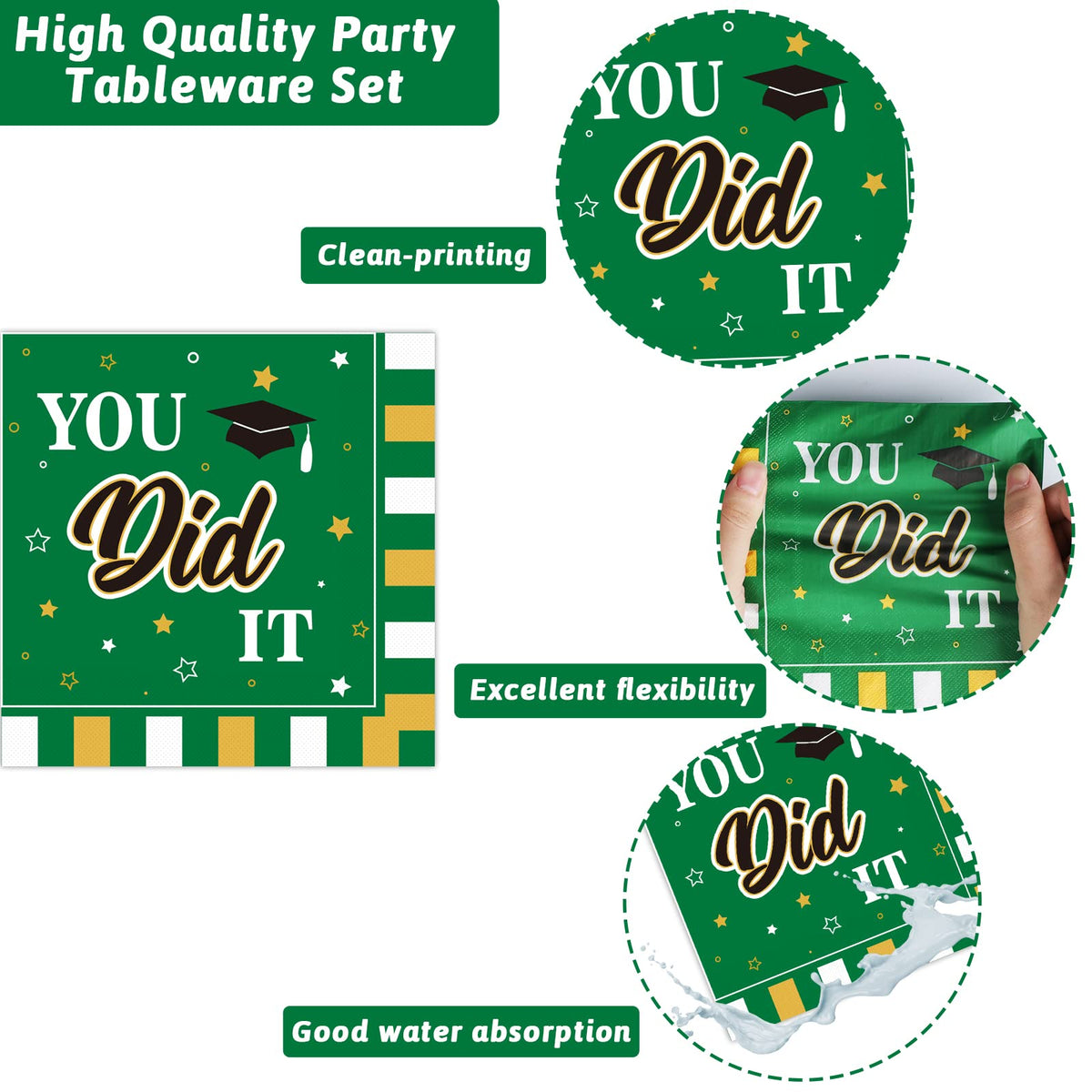 Wiooffen 6-5in napkins green gold for elegant table setup