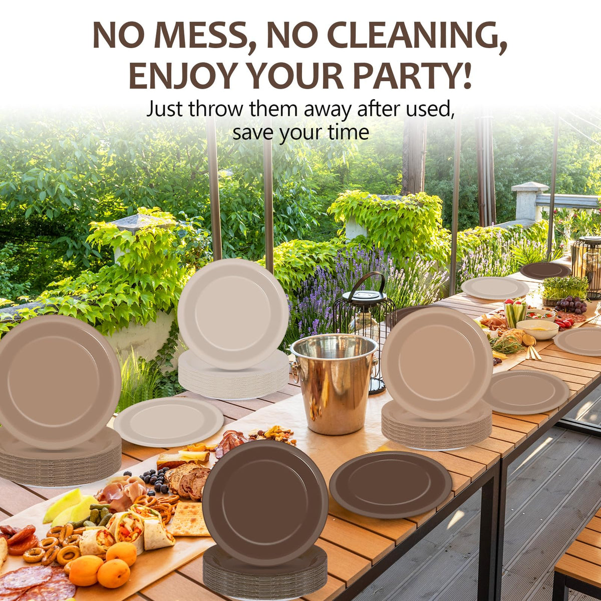 Wiooffen gradient brown plates outdoor setup, ideal for picnics or garden parties.