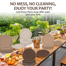 Wiooffen gradient brown plates outdoor setup, ideal for picnics or garden parties.