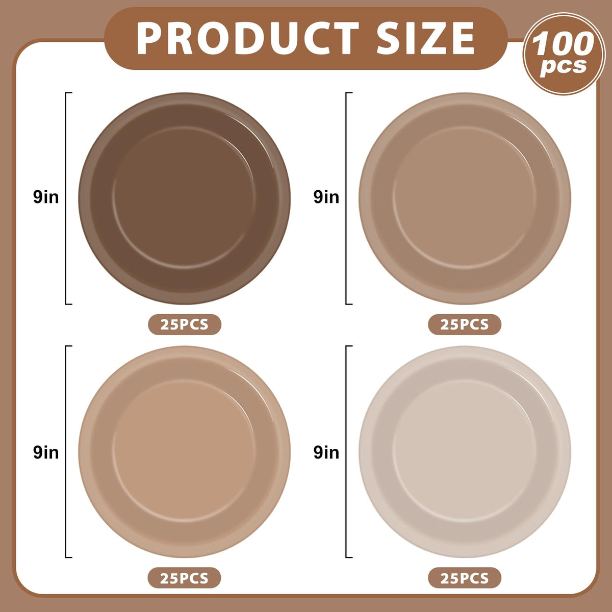 Wiooffen gradient brown plates stacked, sturdy party plates for everyday meals and celebrations.