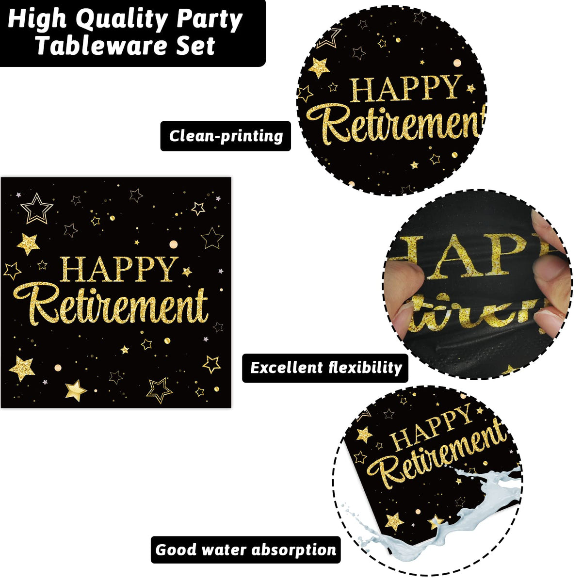 Wiooffen retirement napkins 6.5-inch for tidy handling and party ambiance.