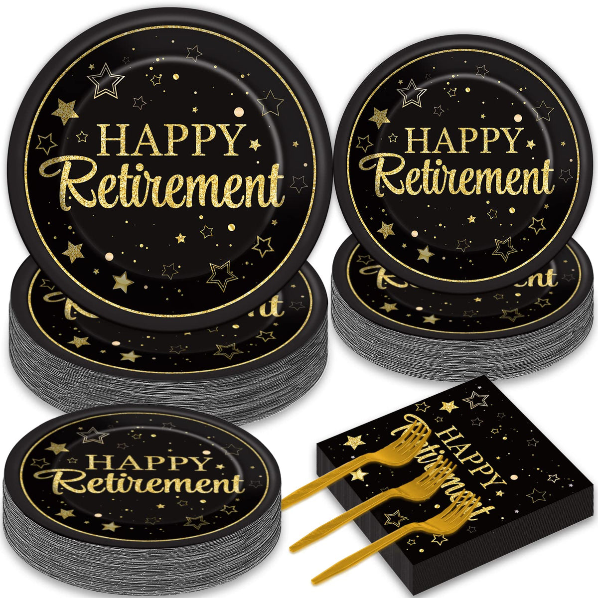 Wiooffen retirement plates 9-inch in black and gold for elegant dining and easy cleanup.