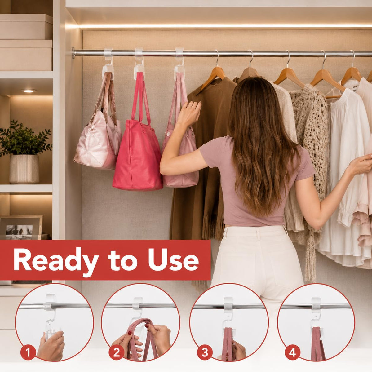 Wiosi purse hanger closet display keeps items wrinkle-free