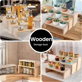 WIQARJ cupcakes display on a wooden stand, rustic charm for desserts and treats.