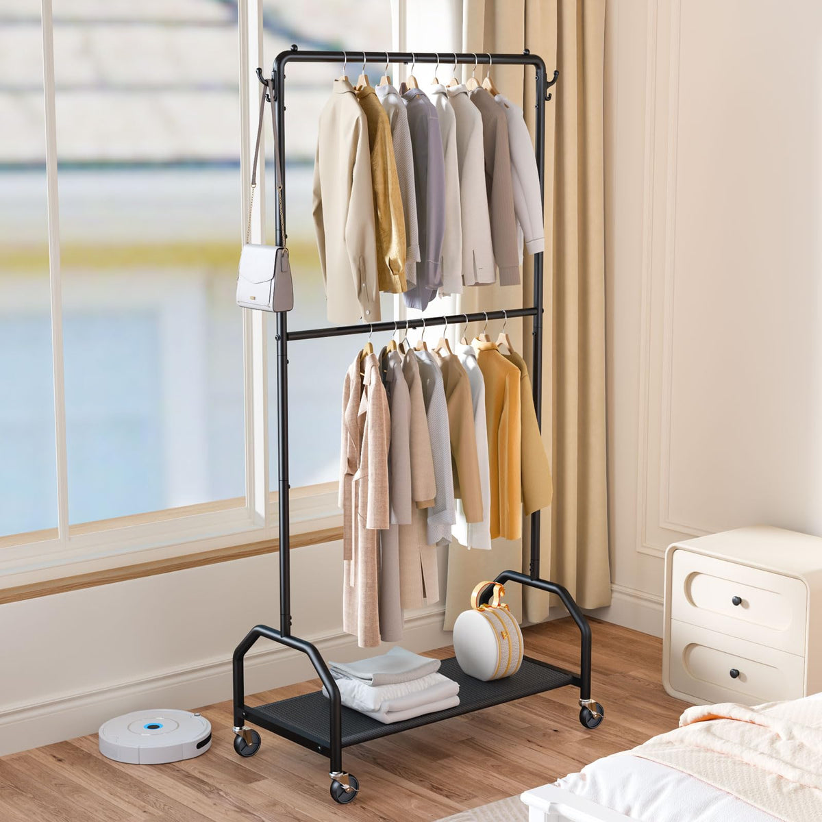 Wiracks sturdy welded-base design adds stability for heavy garments