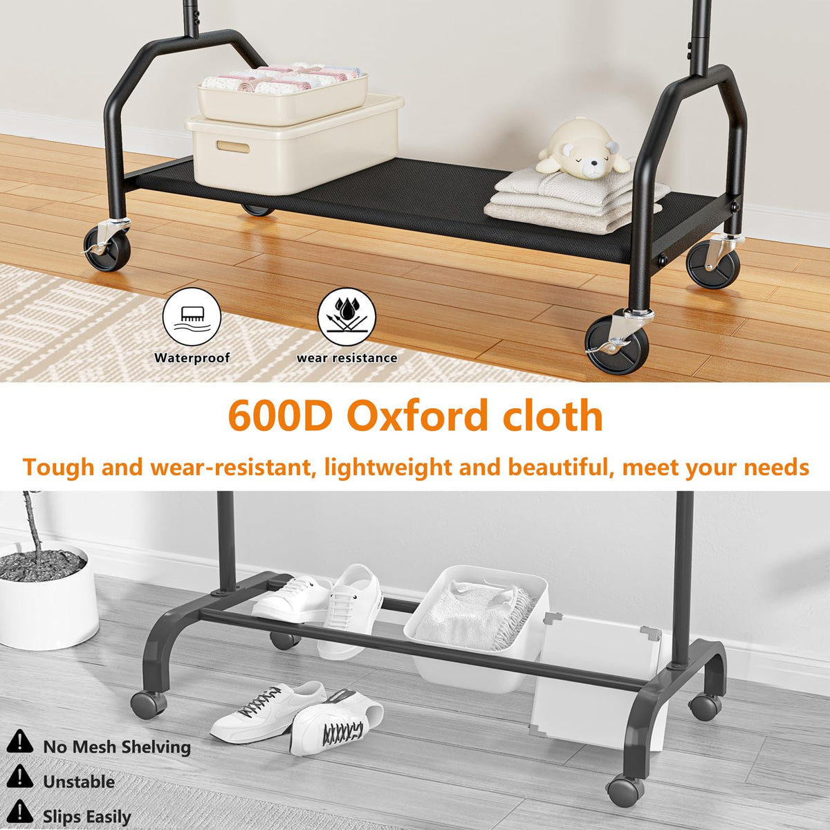 Wiracks wide-capacity rack supporting up to 130 lbs of clothing