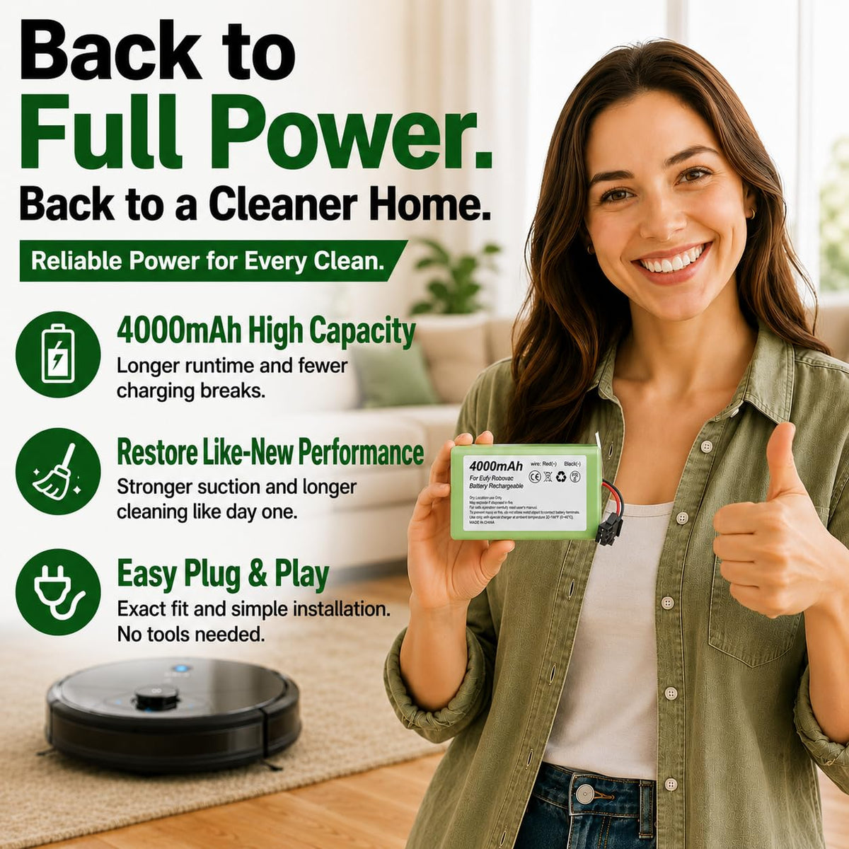 WirelessFinest 4000mAh battery provides longer cleaning sessions
