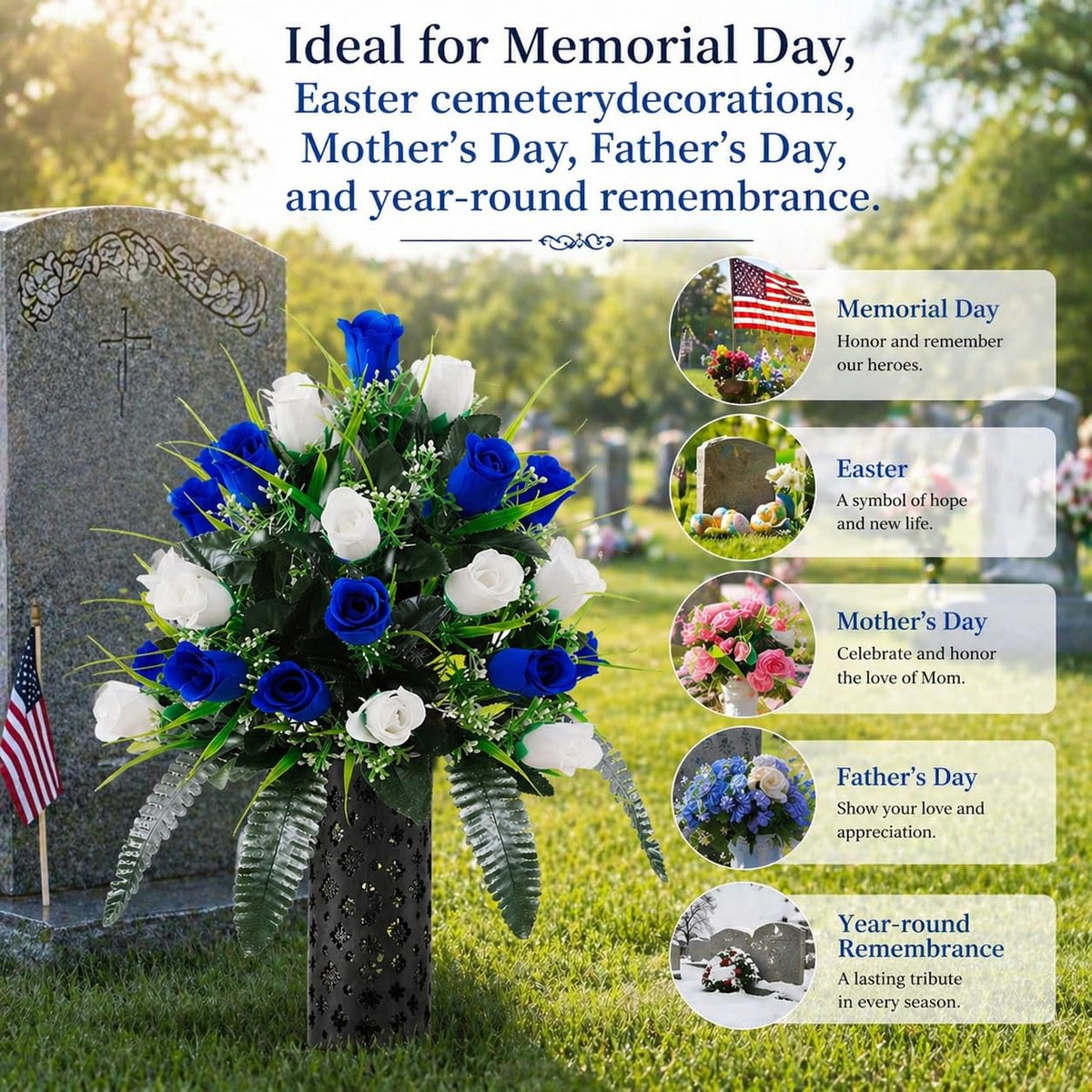 Wironlst close-up of bouquet details and lifelike petals for cemetery use