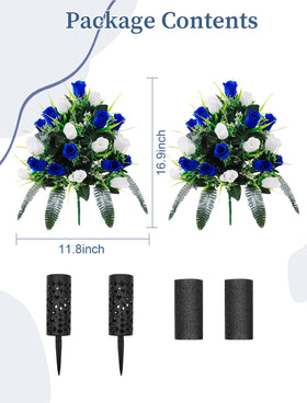 Wironlst complete 2 bouquets and 2 vases set for grave decoration