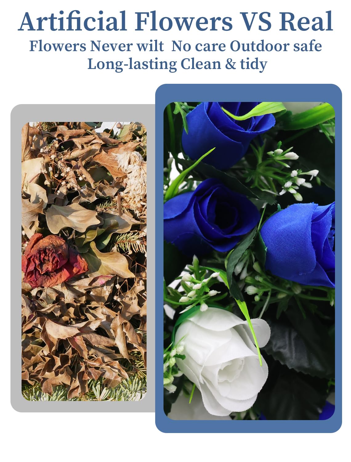Wironlst arrangement beside a gravestone with realistic floral styling