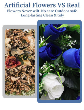Wironlst arrangement beside a gravestone with realistic floral styling