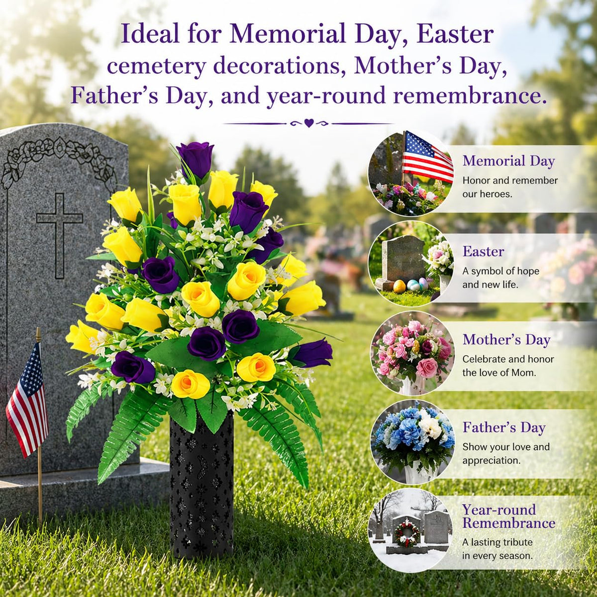 Wironlst cemetery vase with drainage design to prevent water buildup outdoors.