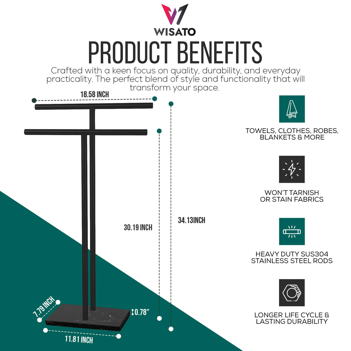WISATO double T shape drying stand offers side access for towels.