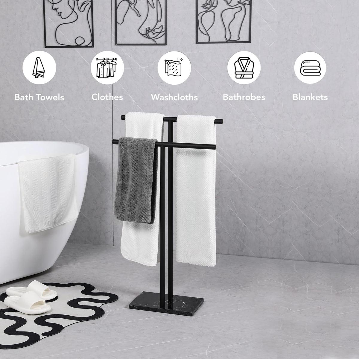WISATO two-tier towel rack keeps multiple towels organized and within easy reach.