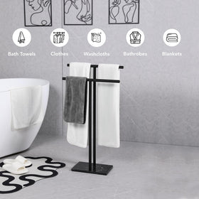 WISATO two-tier towel rack keeps multiple towels organized and within easy reach.