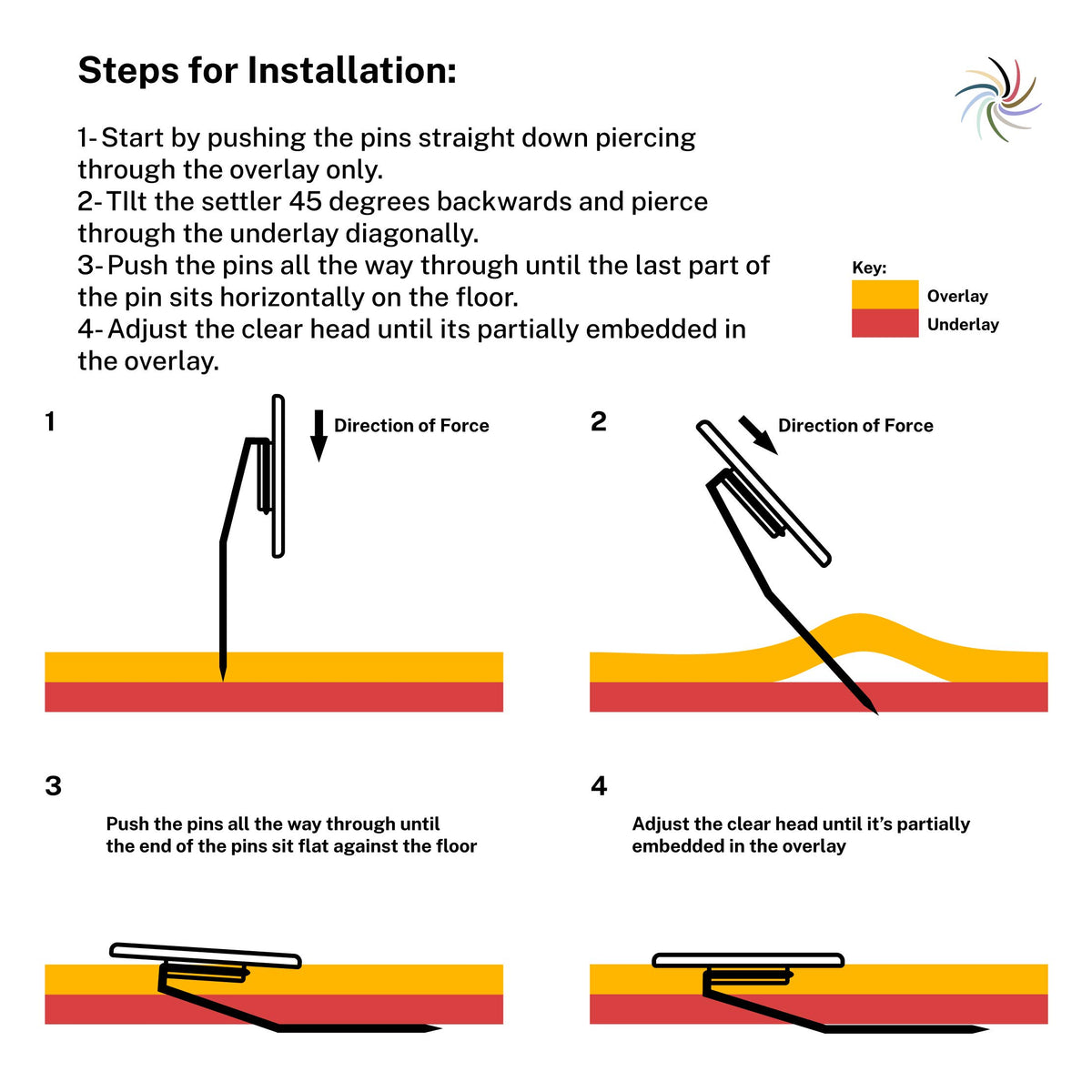 Wise Linkers anti-slip rug pins securing corners for a safe, flat surface.