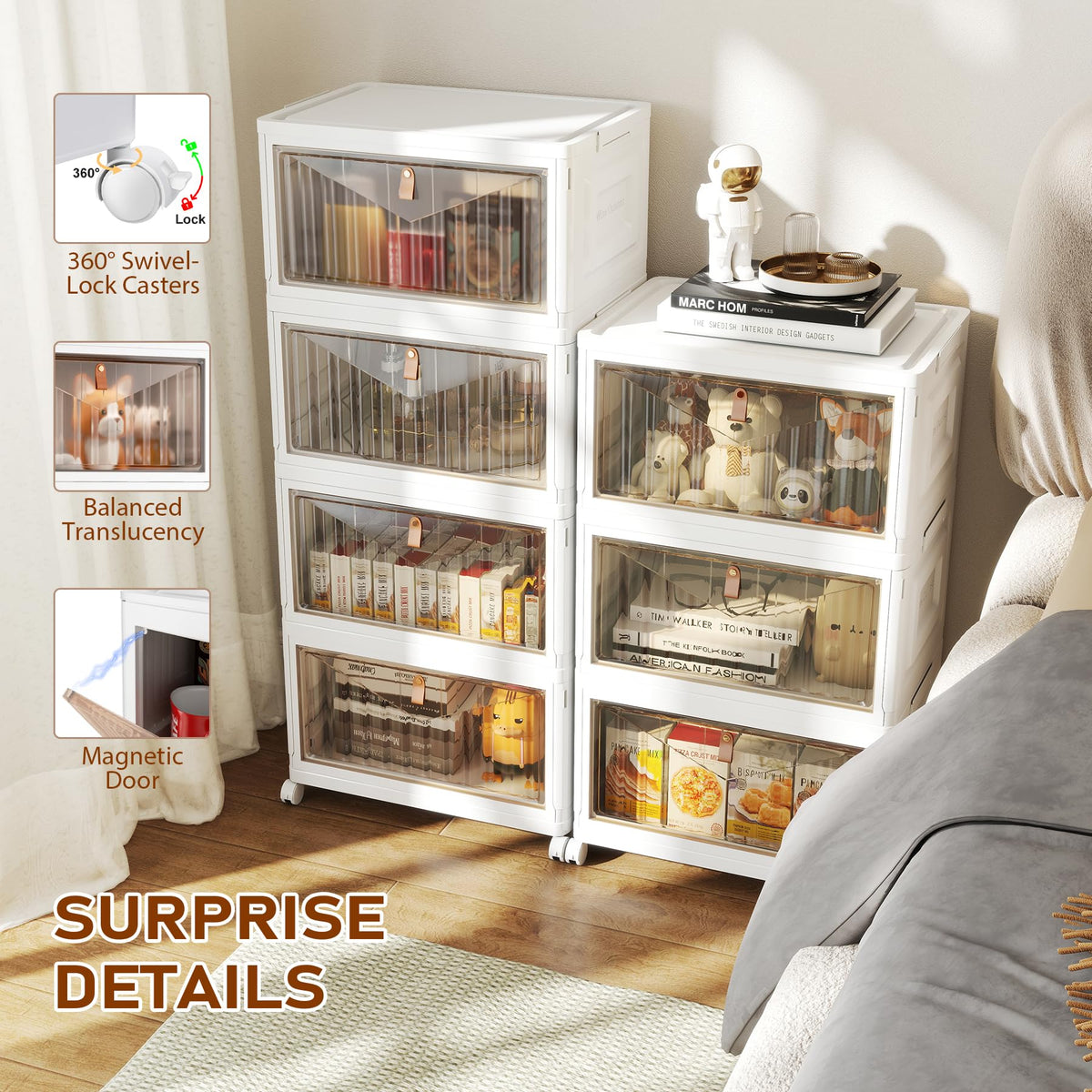 Wise Oannes front door with magnetic closure on storage bins.