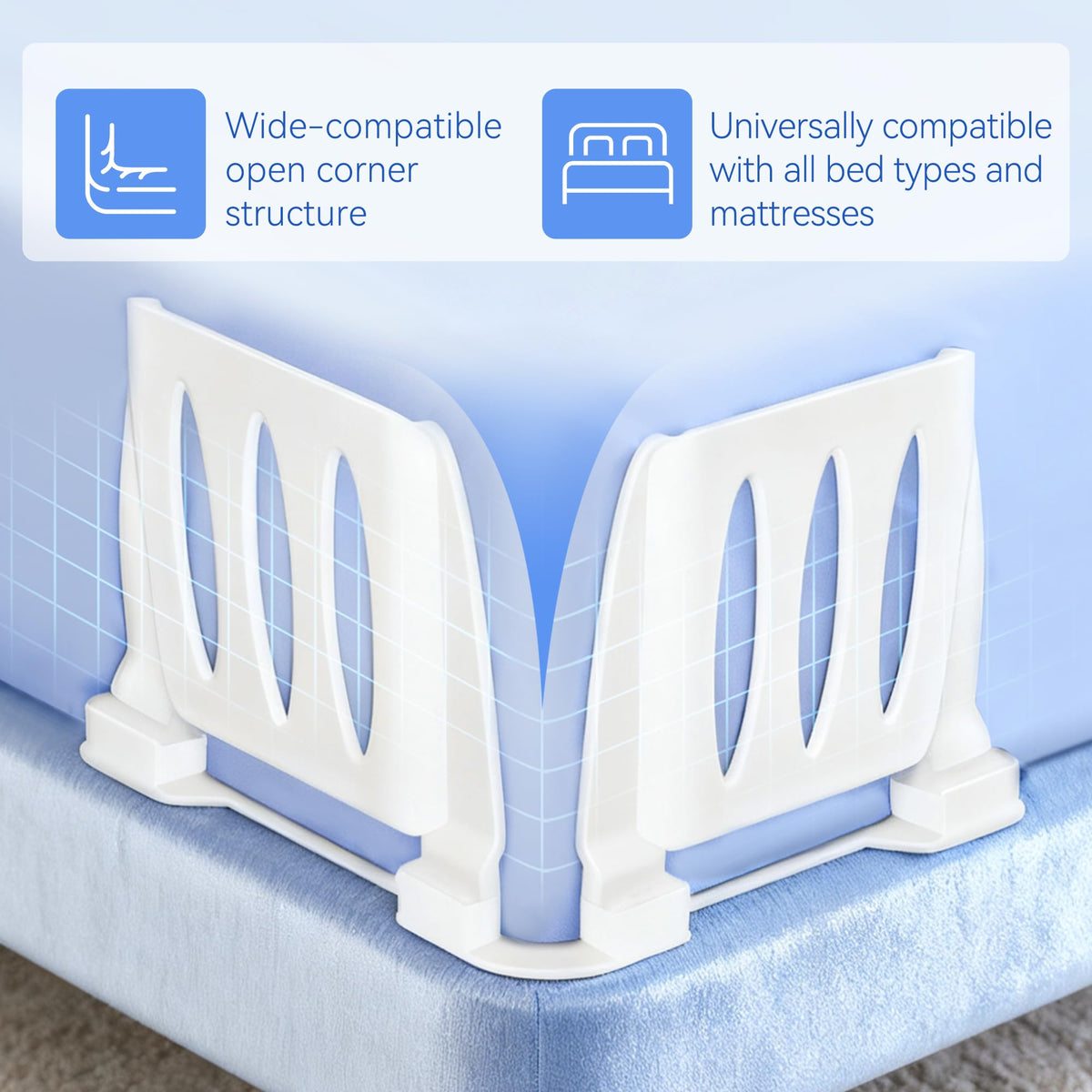 WishBay works with all mattress sizes, keeping sheets taut.