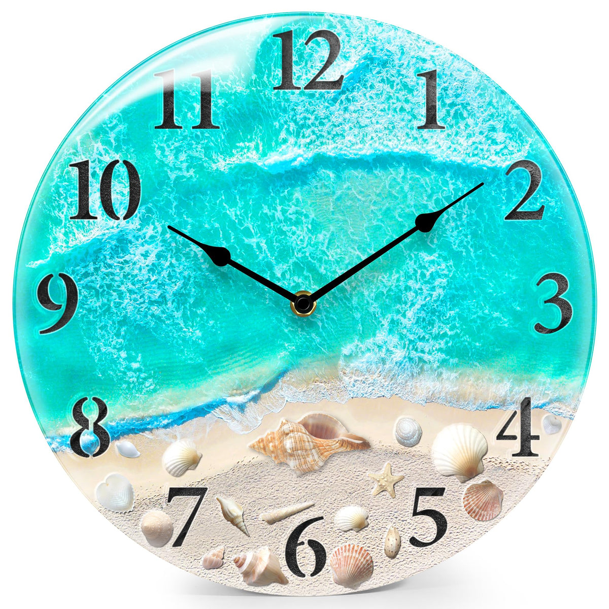 WISKALON coastal nautical glass wall clock in teal adds ocean charm to any wall.