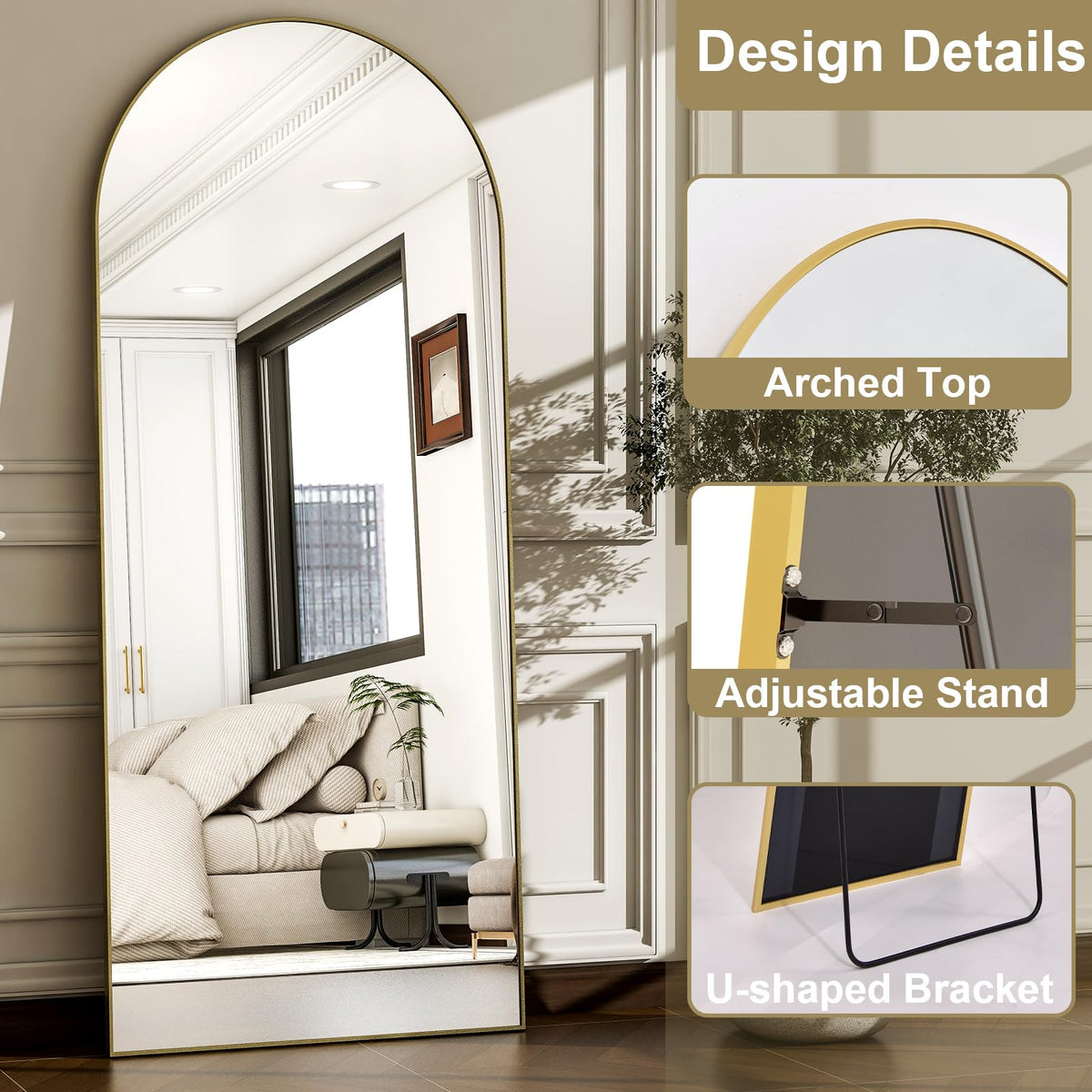WISSMIELS arching mirror with gold frame close-up showing design and elegance
