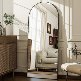 WISSMIELS bathroom setup using a humidity-resistant arched mirror