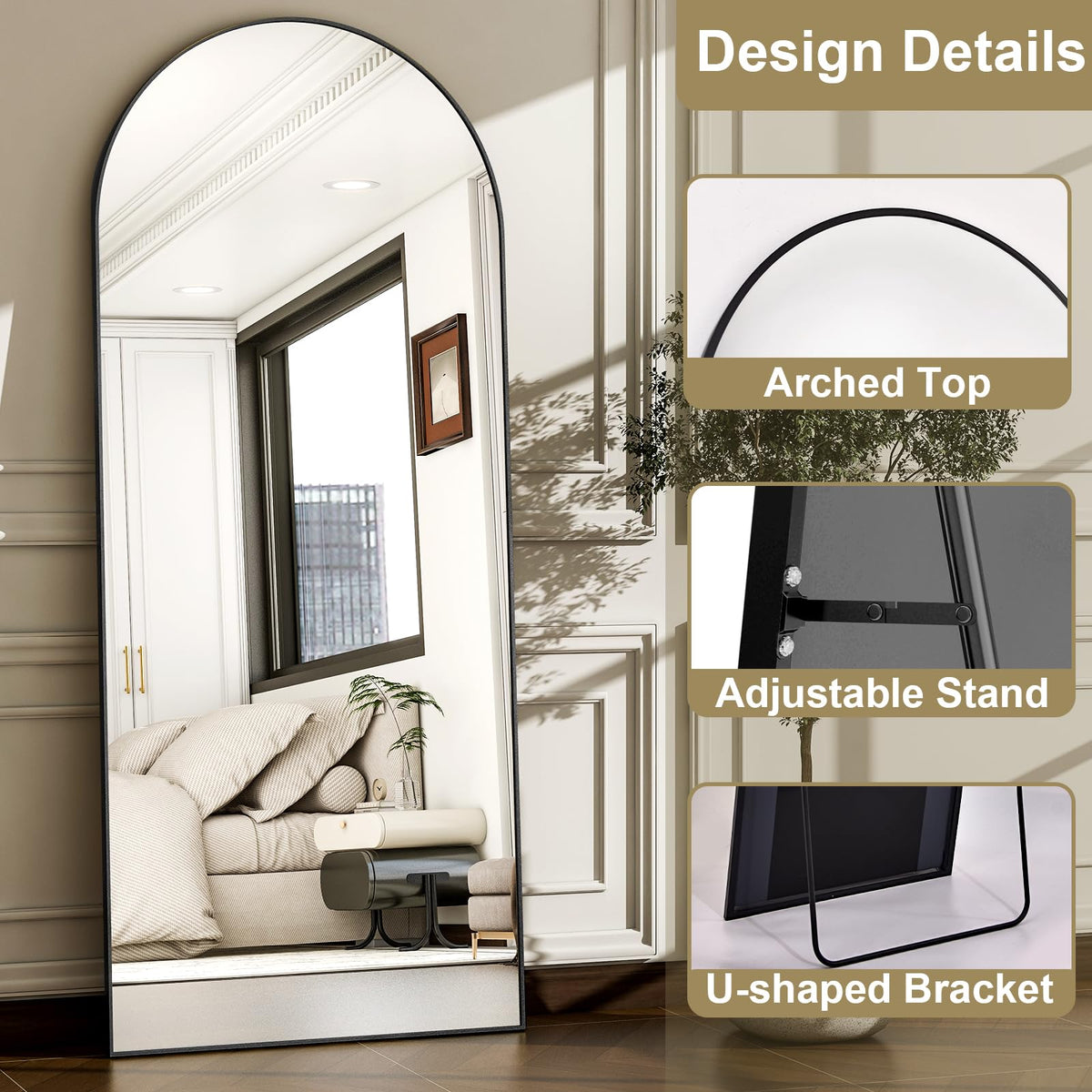 WISSMIELS living room focal point with a bold arched mirror