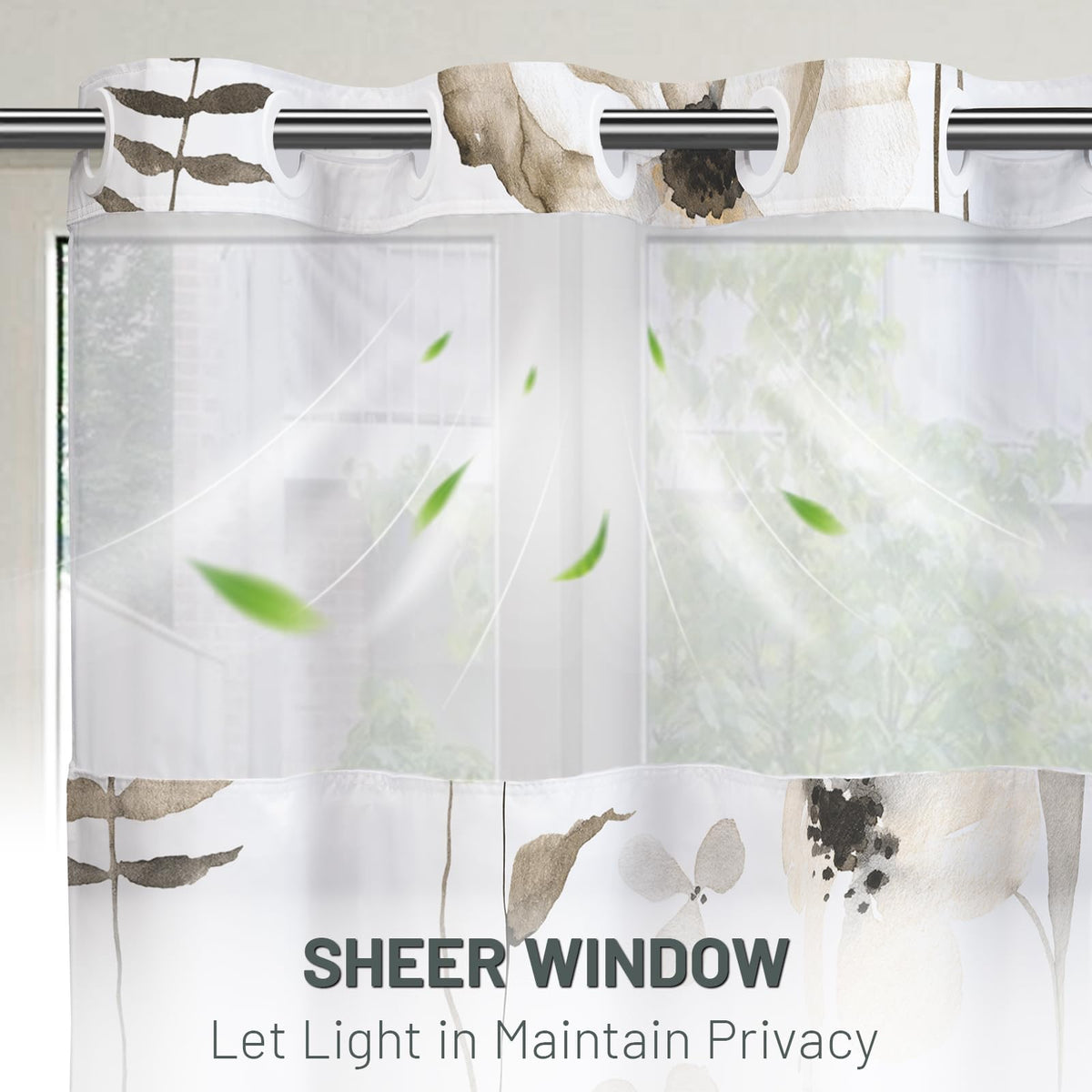 WITHLOC Floral beige curtain blends watercolor plants with contemporary style.
