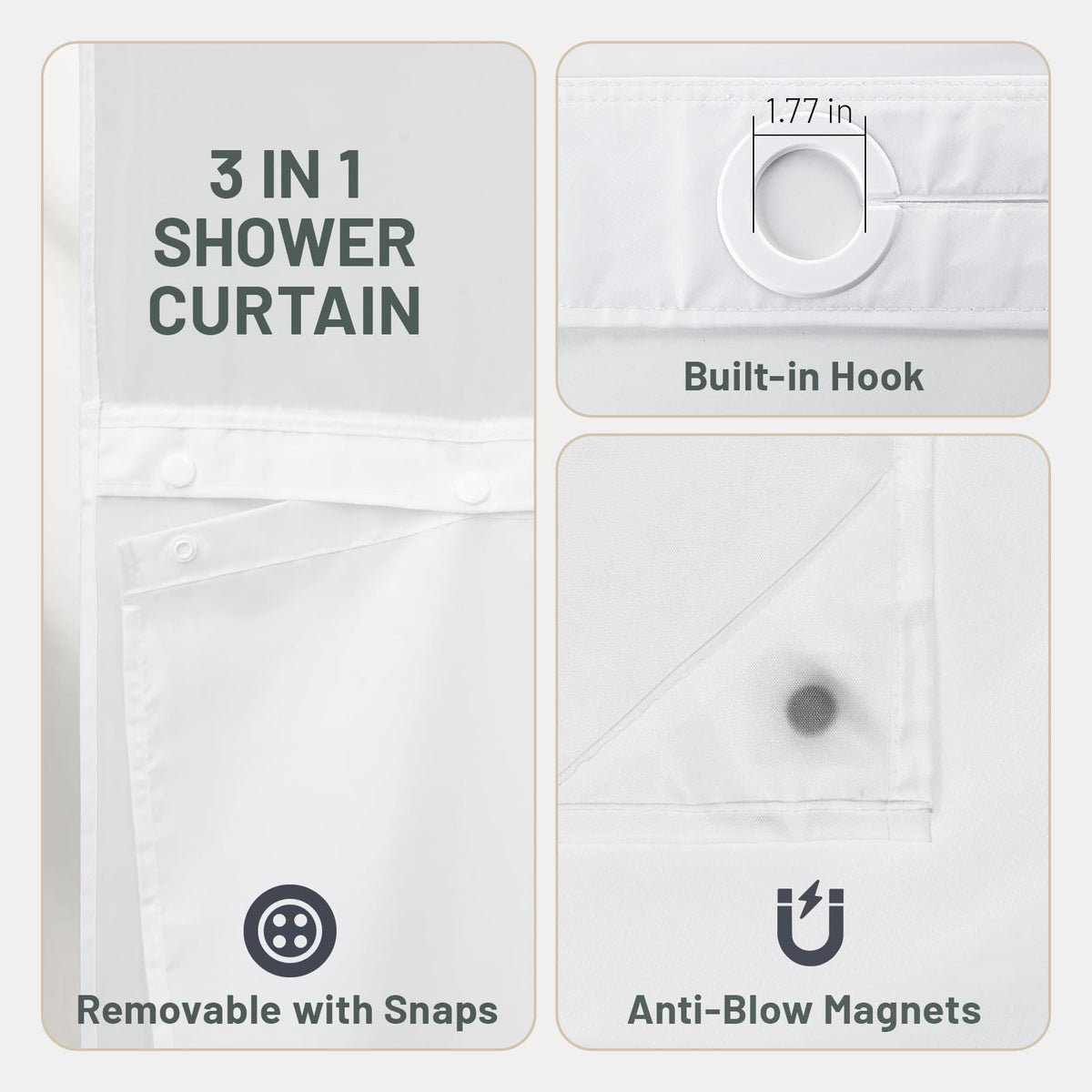 WITHLOC magnets at bottom secure the curtain for privacy and stability