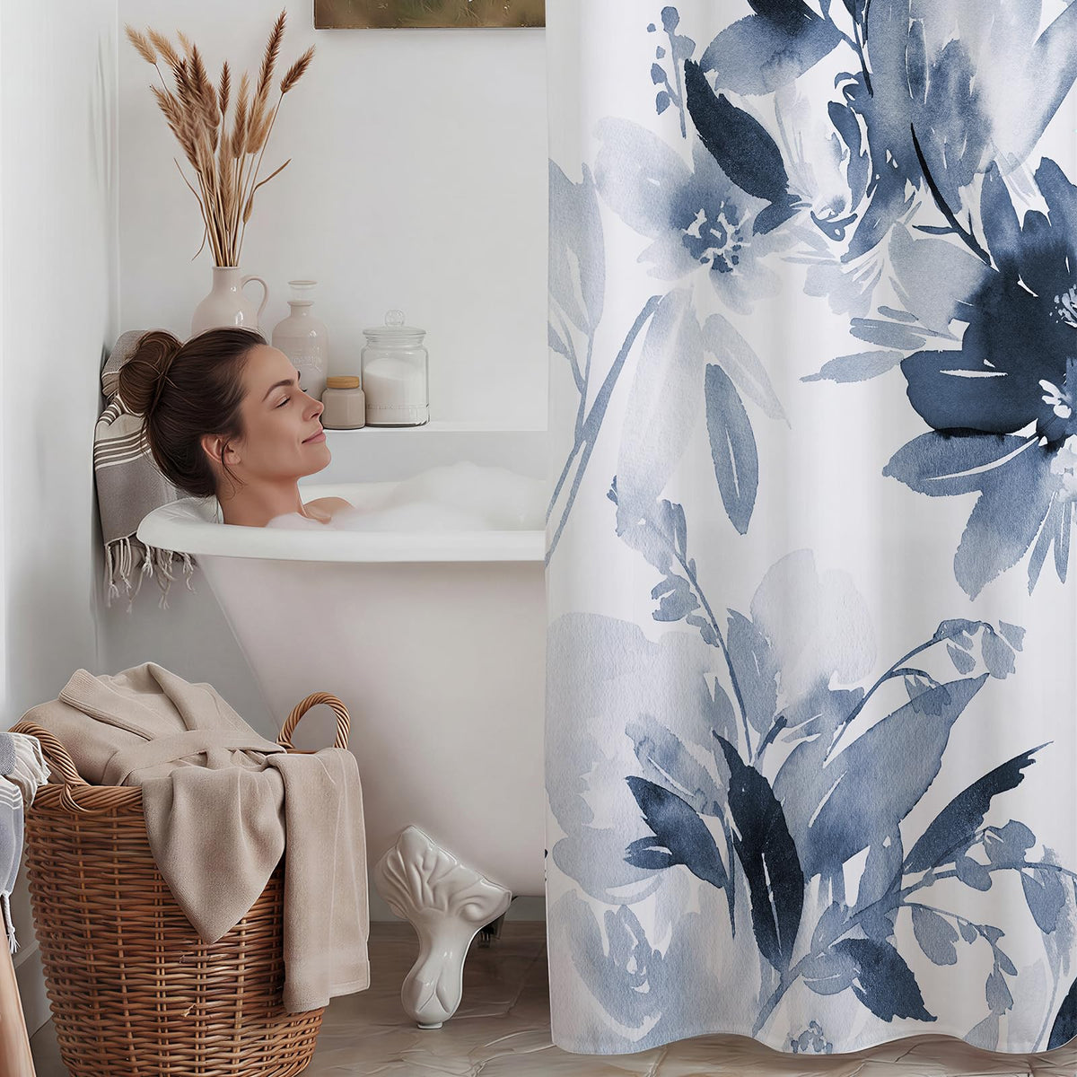 WITHLOC water-repellent fabric resists splashes for a drier shower.