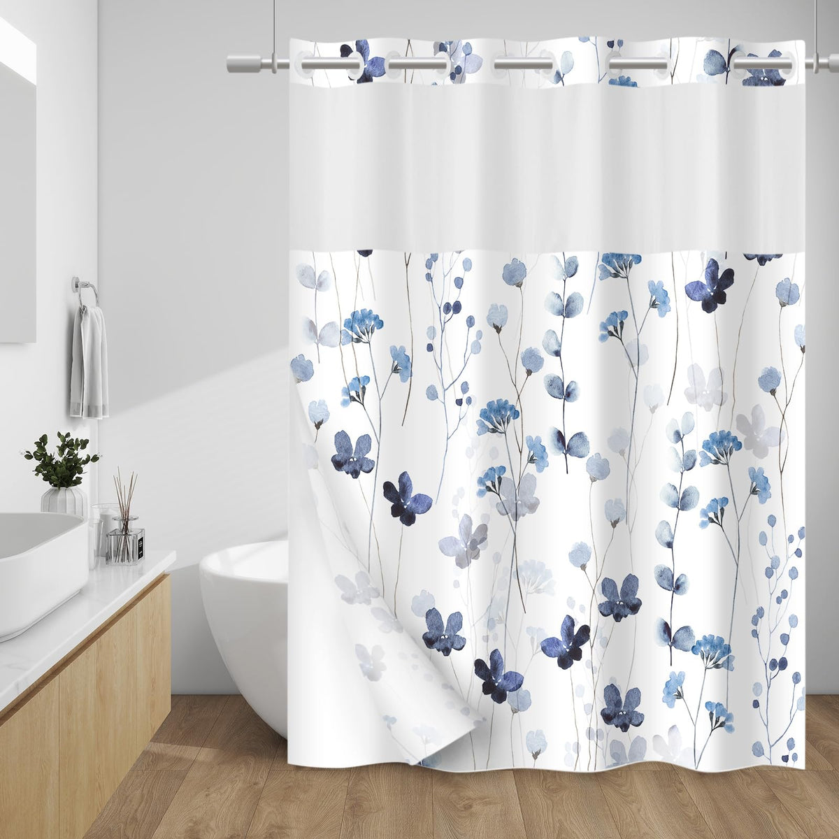 WITHLOC watercolor floral shower curtain full view enhances bathroom style