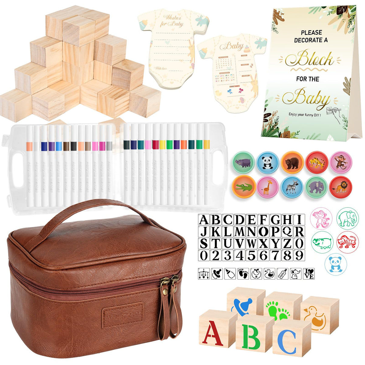 WITOROR baby shower sign kit wood blocks for creative activities and keepsakes