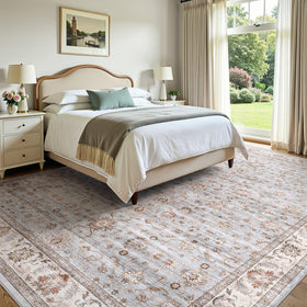 WITSHOCK floral-pattern rug adds vintage charm to bedrooms and dining areas.