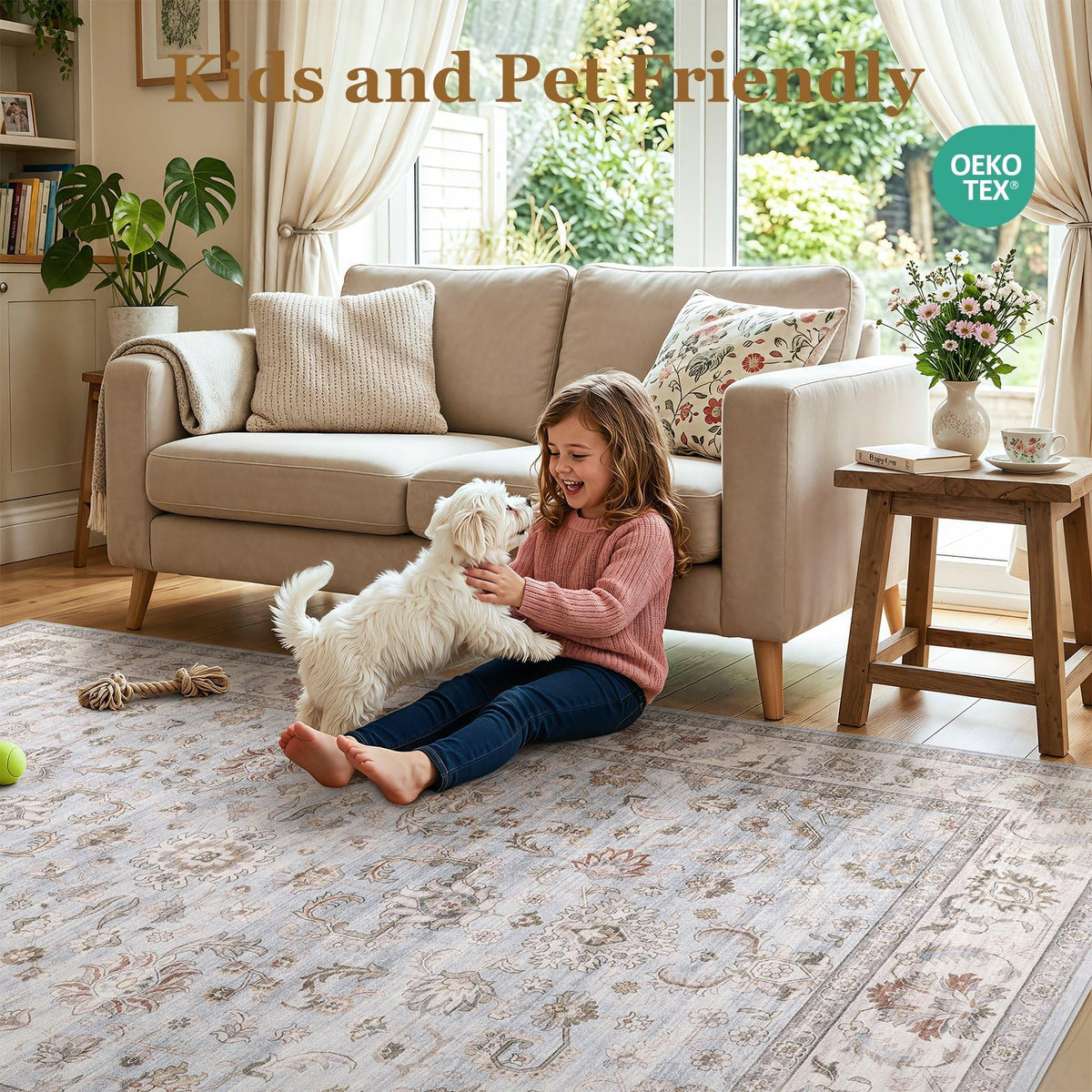 WITSHOCK light-blue rug enhances calm, versatile decor in any room.