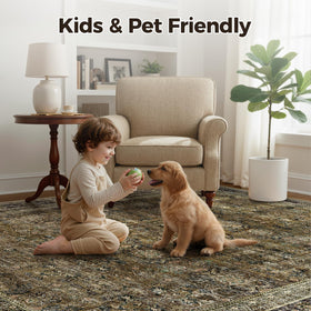 WITSHOCK kids and pets friendly rug supports playful, cozy areas.