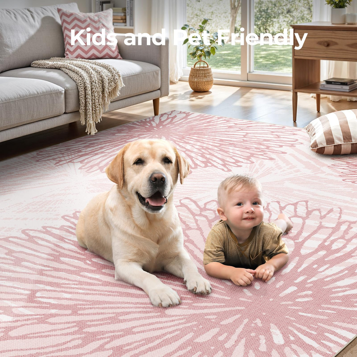 WITSHOCK washable rug in soft polyester for easy cleaning in busy homes.