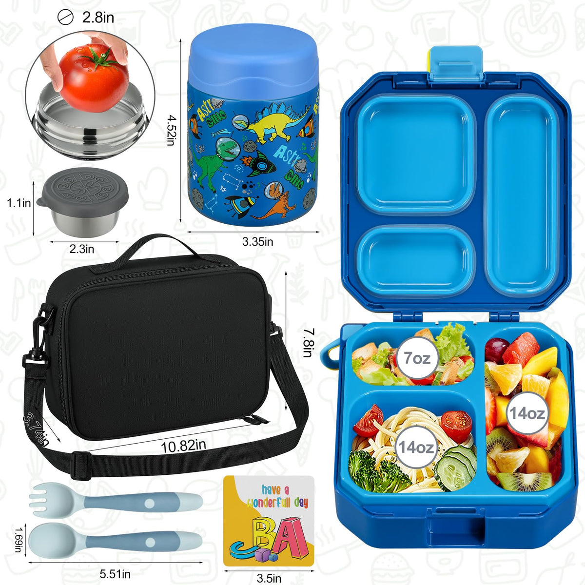 Wiwens included tableware and lunch cards with cute illustrations