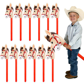 Wizzosivoor red inflatable stick horse front view for vibrant party decor