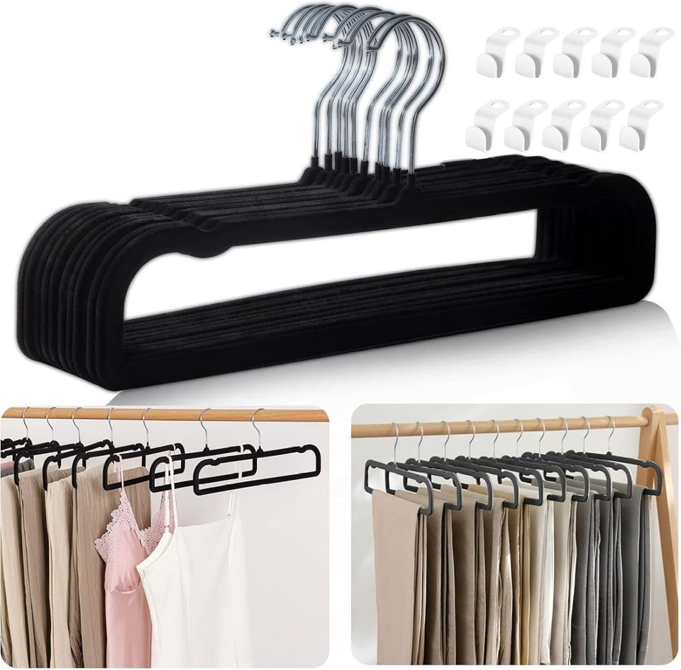 WJWSKI velvet hangers non-slip set holds jeans securely and saves closet space.