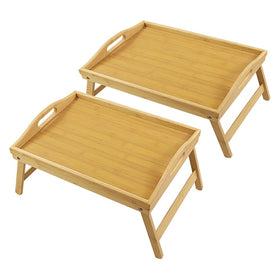 WKWKER bamboo bed tray folding legs two-pack for versatile bedside meals