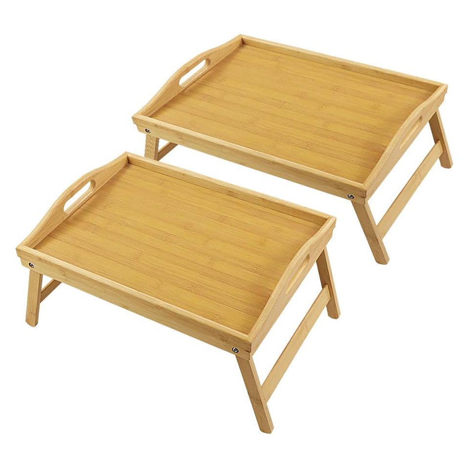 WKWKER bamboo bed tray folding legs two-pack for versatile bedside meals