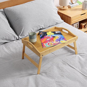 WKWKER bamboo serving tray on bed table for breakfast in bed