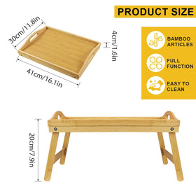 WKWKER bamboo bed tray close-up of folding legs with sturdy hardware