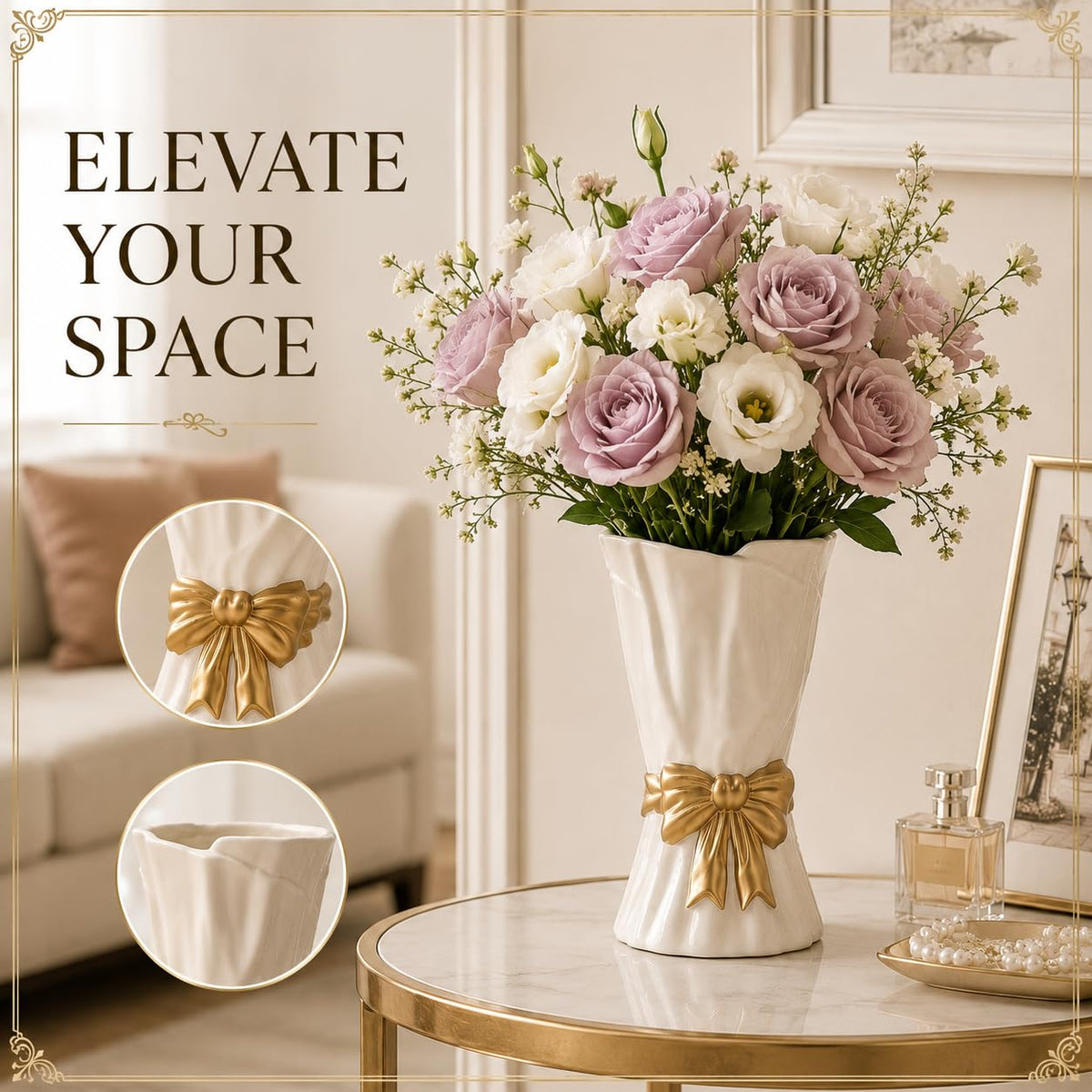 WLGRANJIA Bow Vase pink side view pairs with pastel palettes.