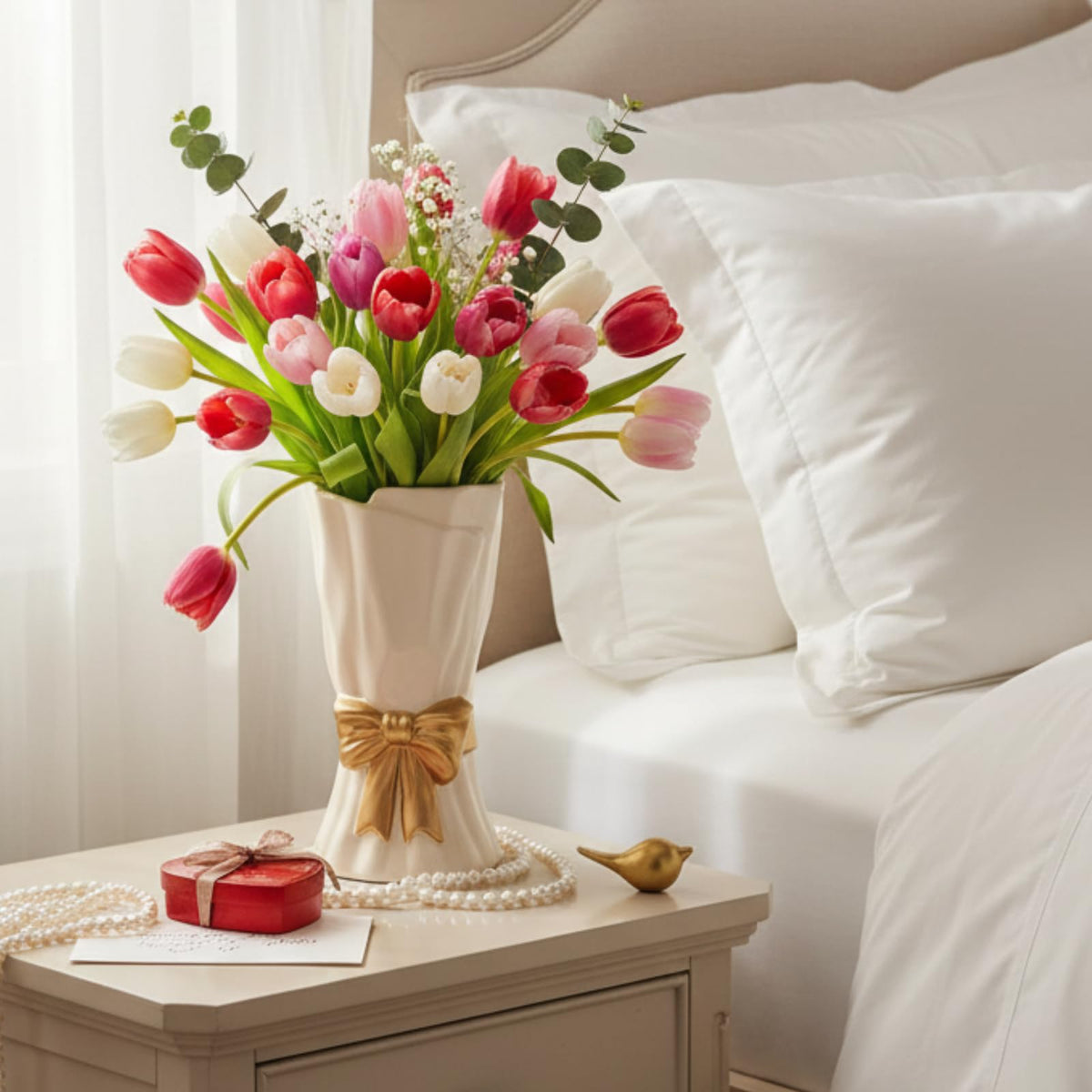 WLGRANJIA Bow Vase white dining table centerpiece for stylish gatherings.